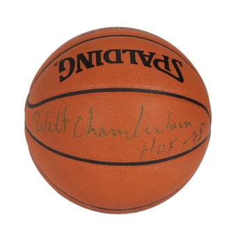 Wilt Chamberlain Signed Basketball with HOF Inscription (PSA/DNA)